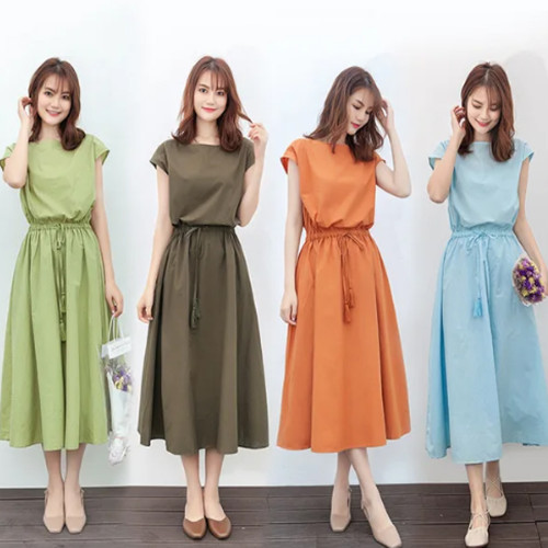 Unique Oversized Cotton Linen Midi Dress ihoov Relaxed Fit Casual Summer Dress