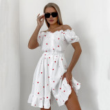 Ruffled Linen-Cotton Sweetheart Flounce Sleeve Midi Dress