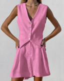 Linen V-Neck Sleeveless Vest Top and Pants Set