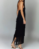 Tassel Backless Slit Maxi Dress