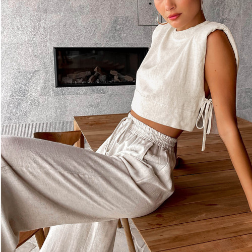Summer Comfort Elegant Linen Sleeveless Outfit Two-Piece