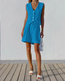 Linen V-Neck Sleeveless Vest Top and Pants Set