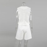 Linen V-Neck Sleeveless Vest Top and Pants Set