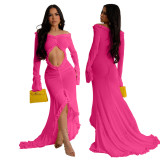 IHOOV Alluring Transparent Long-Sleeved V-Neck Solid Color Dress