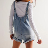 IHOOV Versatile and Comfortable Adjustable pocket Strap Denim Jumpsuit Shorts