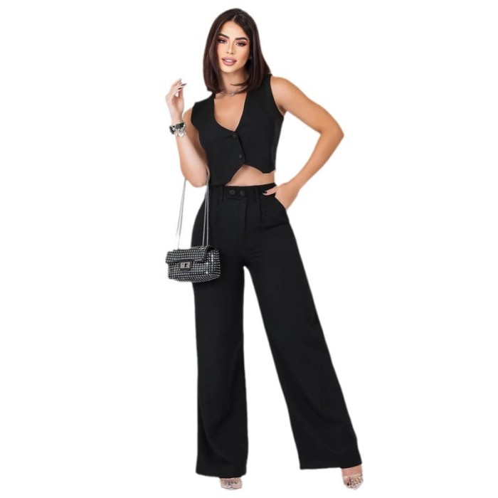 IHOOV Summer Casual Slim-fit Sleeveless Vest and Straight Pants Two-Piece Set for women