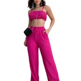 IHOOV Solid Sleeveless Sexy Suspender Top and Pleated Pants Two-piece Set