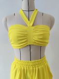 Women's Sleeveless Sexy Strappy Top Elastic Waist Loose Trousers Two-Piece Set