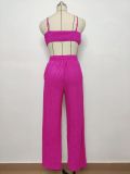 IHOOV Solid Sleeveless Sexy Suspender Top and Pleated Pants Two-piece Set