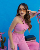 Women's Sleeveless Sexy Strappy Top Elastic Waist Loose Trousers Two-Piece Set