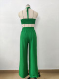 Women's Sleeveless Sexy Strappy Top Elastic Waist Loose Trousers Two-Piece Set