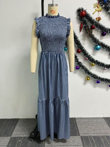 IHOOV Women Printed Ruffle Edge Sleeveless Maxi Dress