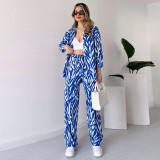Women Casual Loose Long Sleeve Shirt And Pants Two-piece Set