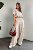 IHOOV Women's Casual Short Sleeve Top and Cargo Pants Two-piece Set
