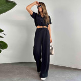 IHOOV Women's Casual Short Sleeve Top and Cargo Pants Two-piece Set