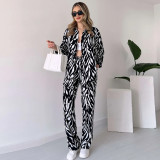 Women Casual Loose Long Sleeve Shirt And Pants Two-piece Set