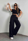 IHOOV Women's Casual Short Sleeve Top and Cargo Pants Two-piece Set