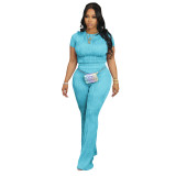 IHOOV Summer Casual Striped Short Sleeve Tracksuit Set