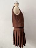IHOOV Unique Sleeveless Summer Tank Top and Pleated Mini Skirt Two-Piece Set
