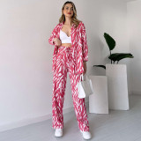 Women Casual Loose Long Sleeve Shirt And Pants Two-piece Set
