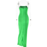 IHOOV Stunning Diamante Backless Sleeveless Maxi Dress