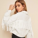 IHOOV Fringed White Denim Jacket for Women