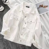 IHOOV White Cotton Long Sleeve Denim Ladies' Jacket Casual Outwear