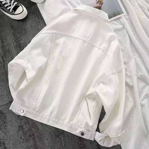 IHOOV White Cotton Long Sleeve Denim Ladies' Jacket Casual Outwear