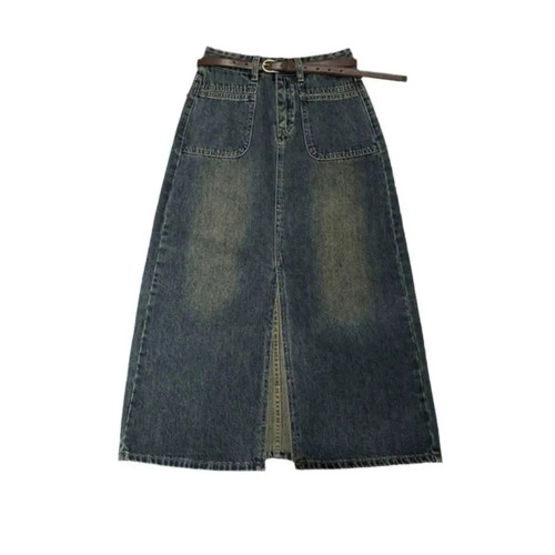 IHOOV Cement Wash Denim Midi Skirt