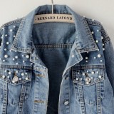 Rhinestone-studded Oversized Denim Jacket for Students