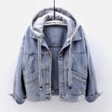 IHOOV Trendy Pocketed Short Design Denim Hoodie Jacket