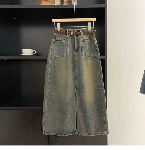IHOOV Cement Wash Denim Midi Skirt