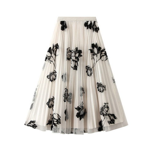 IHOOV Reversible Velvet Floral Mesh Midi Skirt