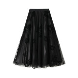 IHOOV Reversible Velvet Floral Mesh Midi Skirt