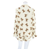 IHOOV Cozy Cotton Teddy Bear Printed Loungewear Set for Women