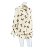 IHOOV Cozy Cotton Teddy Bear Printed Loungewear Set for Women