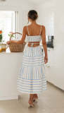 ihoov Spaghetti Strap Cropped Waist Tied Striped Maxi Dress