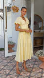 IHOOV Long Loose Bubble-Sleeved V-Neck Maxi Dress