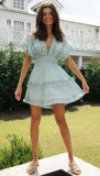 IHOOV Unique Lace Trimmed Tie-Back Flare Sleeves Mini Dress