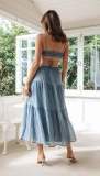 ihoov Elegant V-Neck Backless Sleeveless Solid Color Patchwork Chiffon Maxi Dress