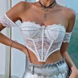 ihoov Alluring Lace and Pearl Halter Top