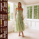 IHOOV Backless Tie-Up Design Sleeveless Patchwork Camisole Maxi Dress
