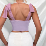 ihoov Lace Strap Ins Steel Cup Fishbone Hollow Camisole