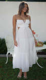 ihoov Elegant V-Neck Backless Sleeveless Solid Color Patchwork Chiffon Maxi Dress