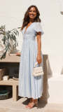 IHOOV Long Loose Bubble-Sleeved V-Neck Maxi Dress