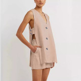 IHOOV Cotton Sleeveless Shorts Pajamas Set