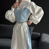 Versatile Denim Zip-Up Hoodie and Straight Leg Pant Set