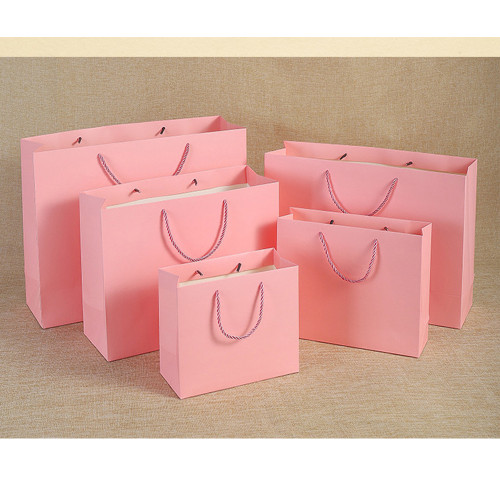 Unique Horizontal Pink Paper Bag Clothing Packaging Handbag