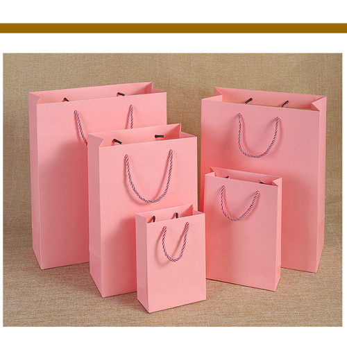Unique Vertical Pink Paper Bag Clothing Packaging Handbag