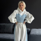 Versatile Denim Zip-Up Hoodie and Straight Leg Pant Set